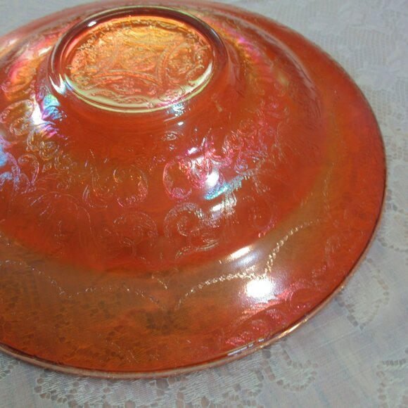 Federal Glass Madrid Marigold Carnival Glass 11" Console Bowl Embossed Floral - Picture 7 of 12